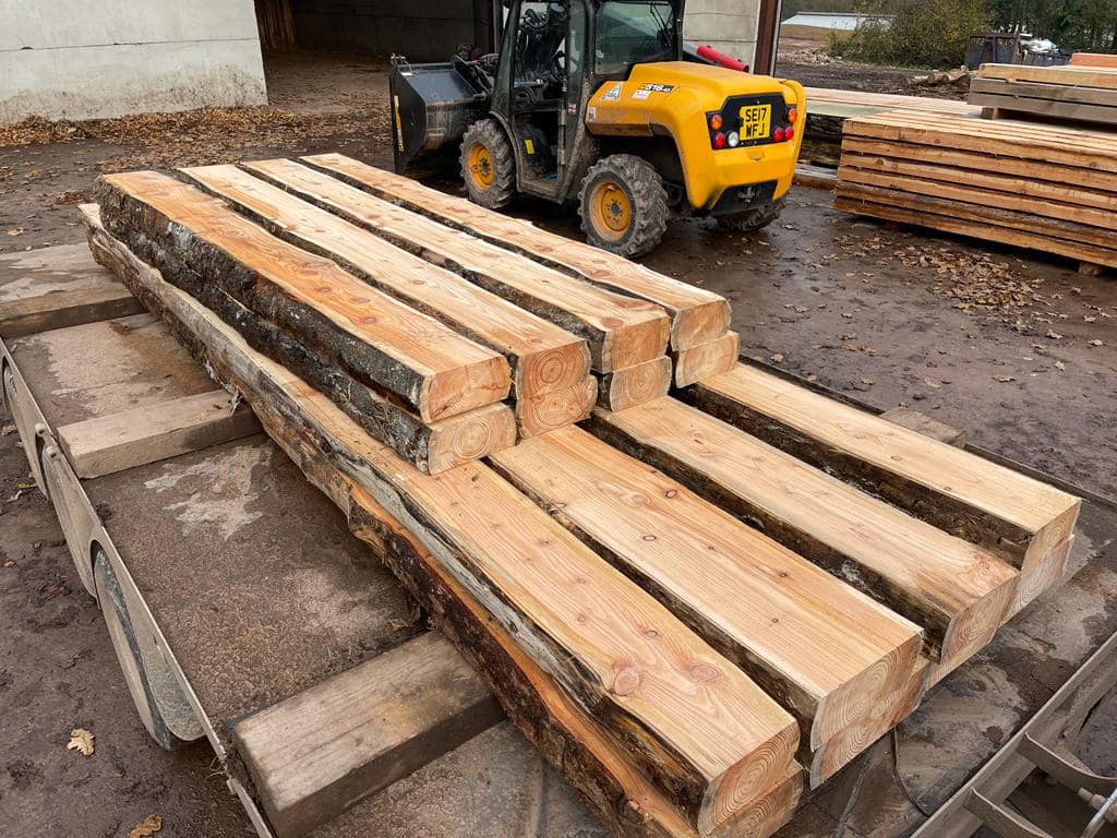 Fresh cut timber beams