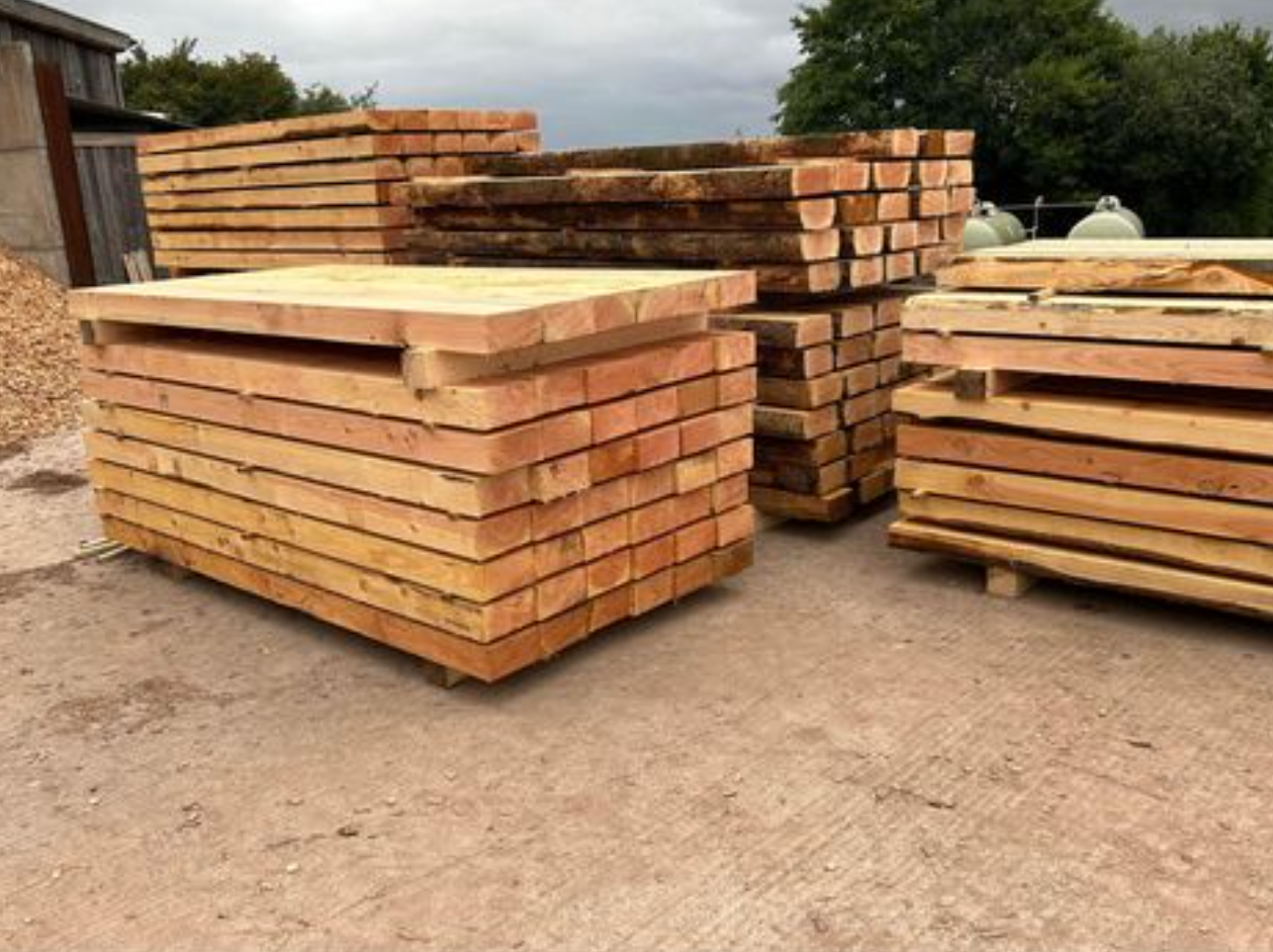 Timber sleepers stacked